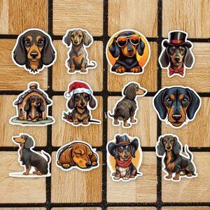 Dachshund Sticker Pack of 12 Vinyl Stickers - Waterproof Die Cut Sticker Set
